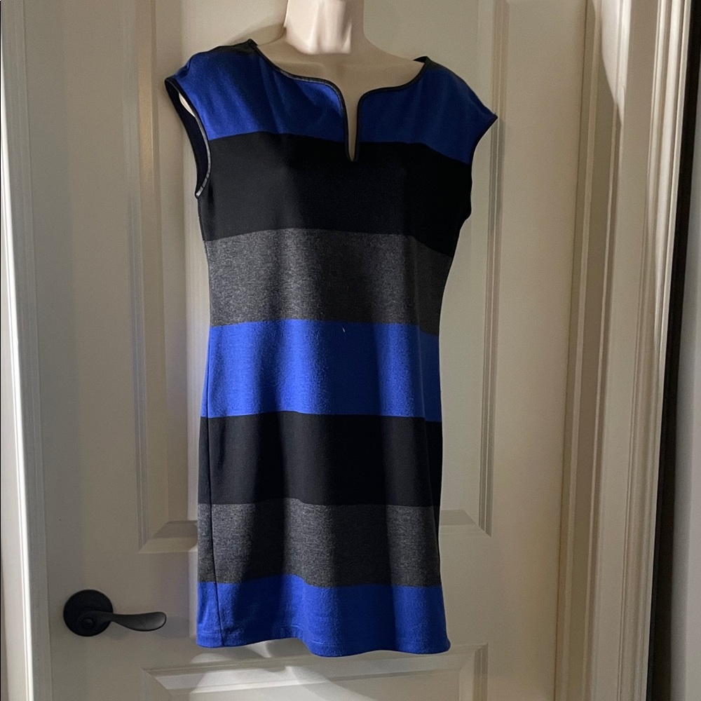 Max Studio Striped Blue and Gray Mini Dress